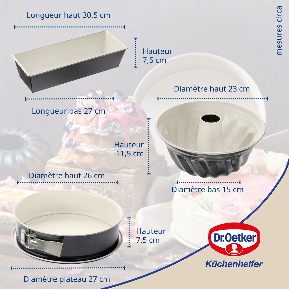 Dr Oetker - Set De 3 Moules À Pâtisserie Dr Oetker Back-Trend - Blanc|Gris