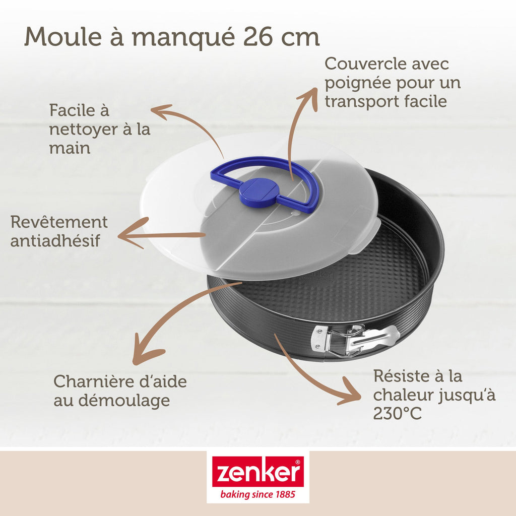 Zenker - Moule À Manqué À Charnière 26 Cm Avec Couvercle De Transport Zenker Pure - Noir