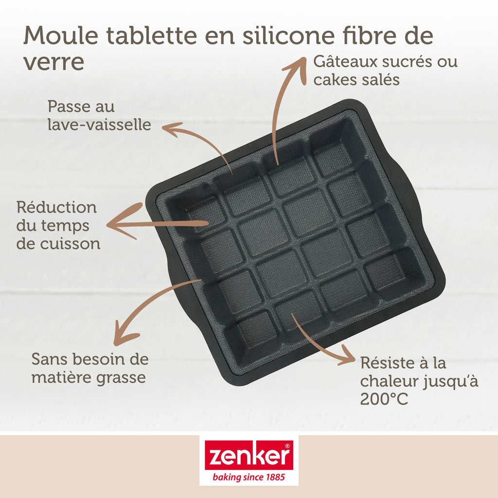 Zenker - Moule À Gâteaux En Forme De Tablette De Chocolat 22 X 24 Cm Zenker Silicone Fibre De Verre - Noir