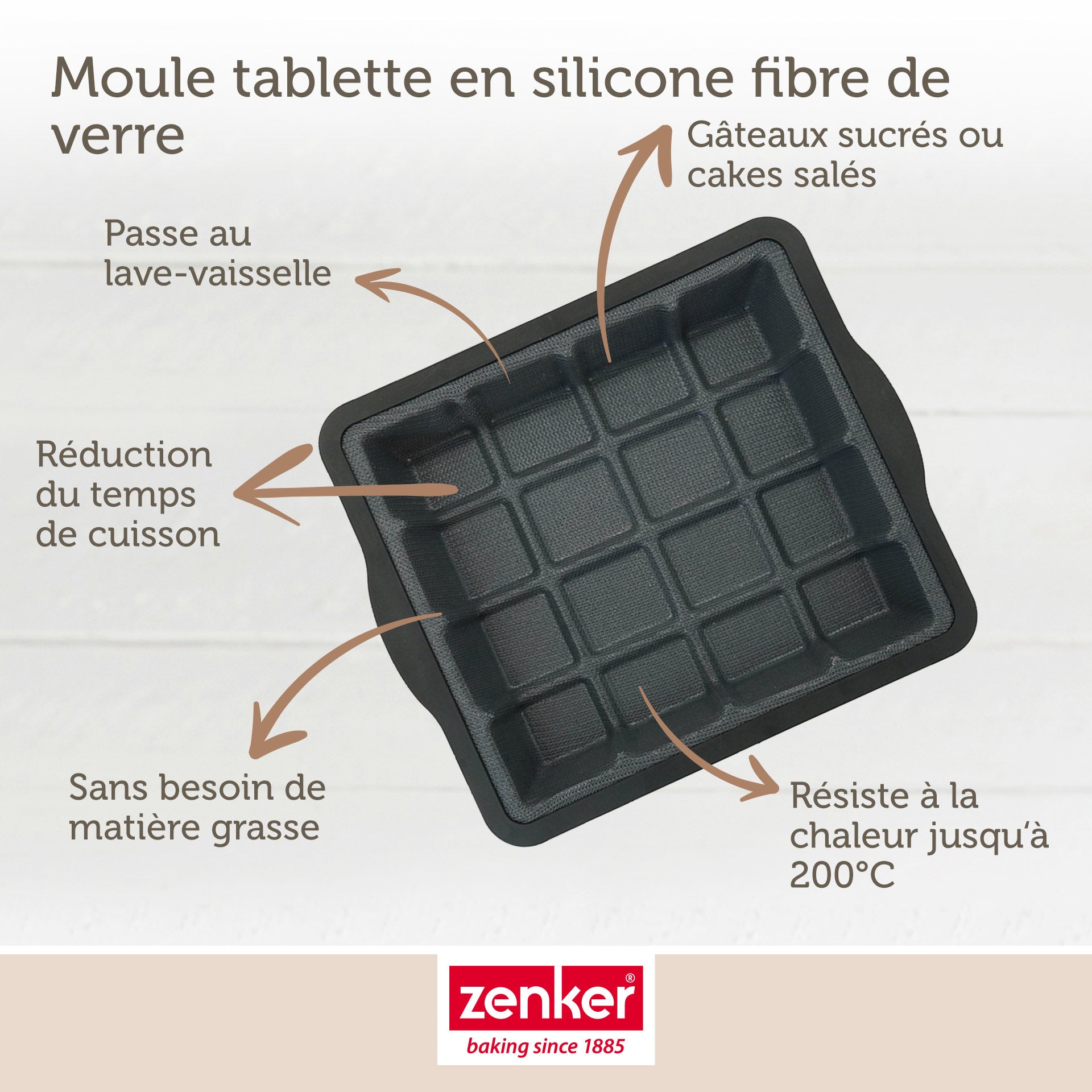 Zenker - Moule À Gâteaux En Forme De Tablette De Chocolat 22 X 24 Cm Zenker Silicone Fibre De Verre - Noir