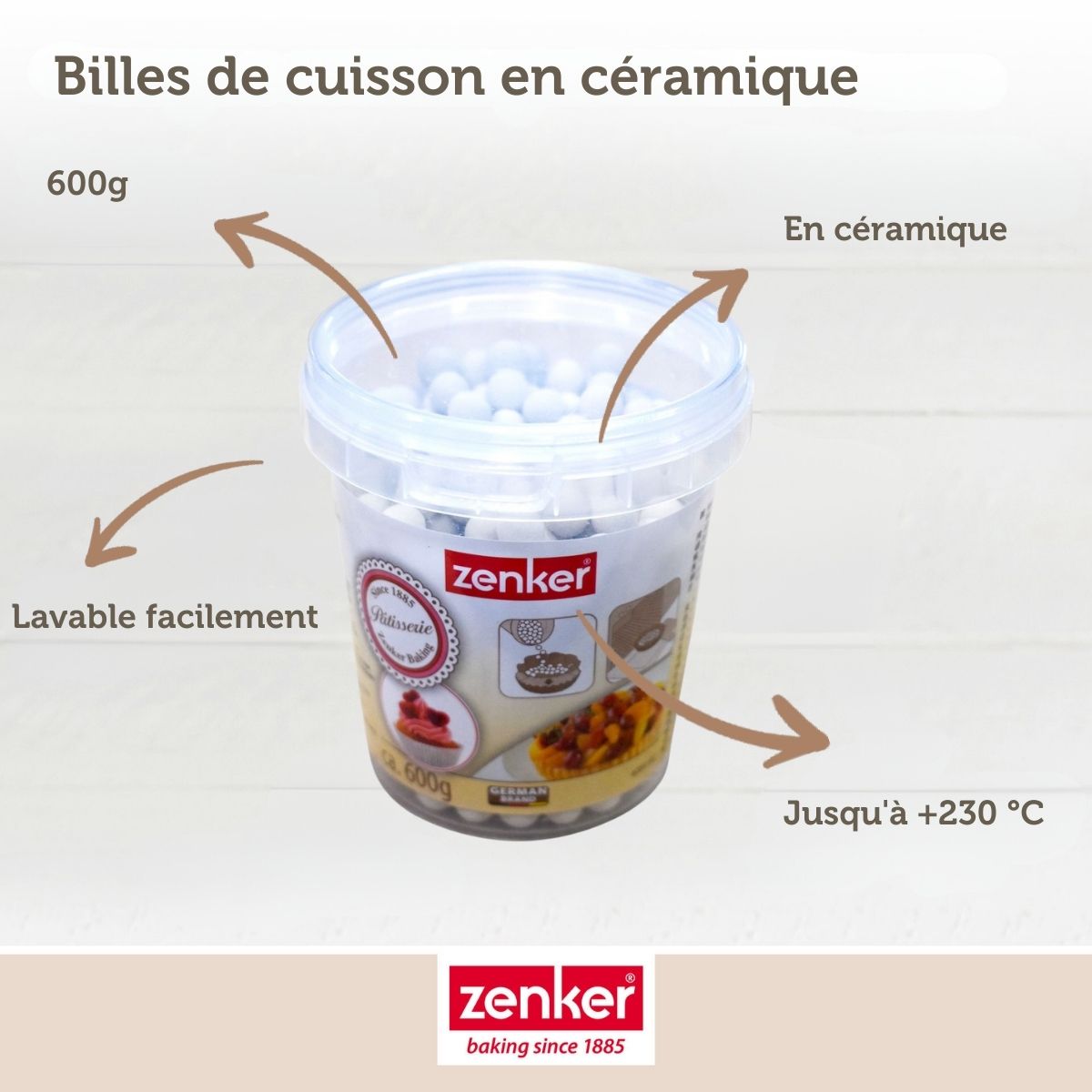 Zenker - Billes De Cuisson Pour Pâte Sablée, Pot De 600 Grammes Zenker Smart Pastry - Gris|Transparent