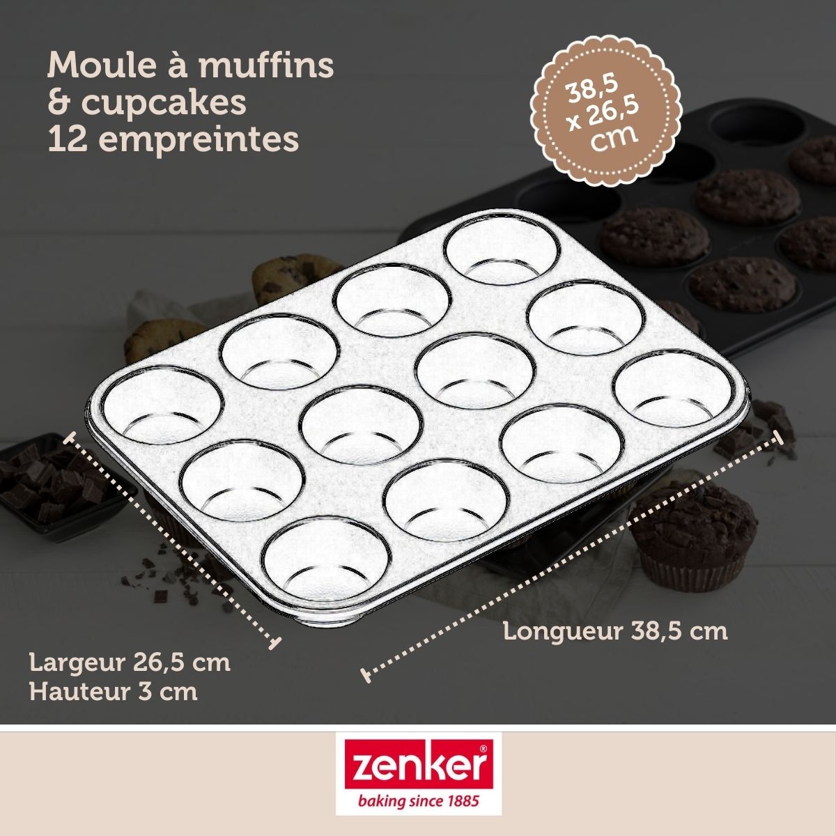 Zenker - Moule À Muffins 12 Empreintes 38 X 26 Cm Zenker Black Metallic - Noir
