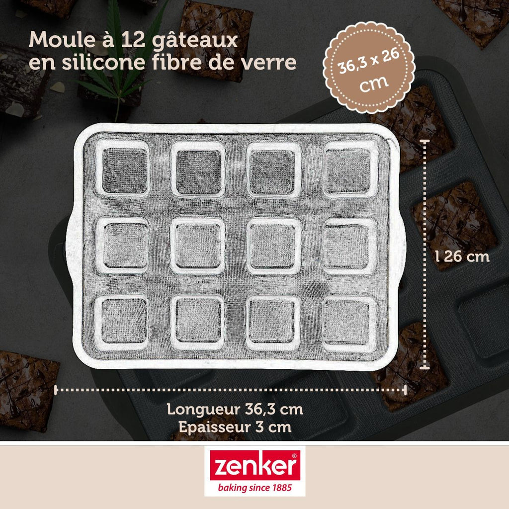 Zenker - Moule À Gâteaux 12 Carrés En Silicone Fibre De Verre Zenker - Noir