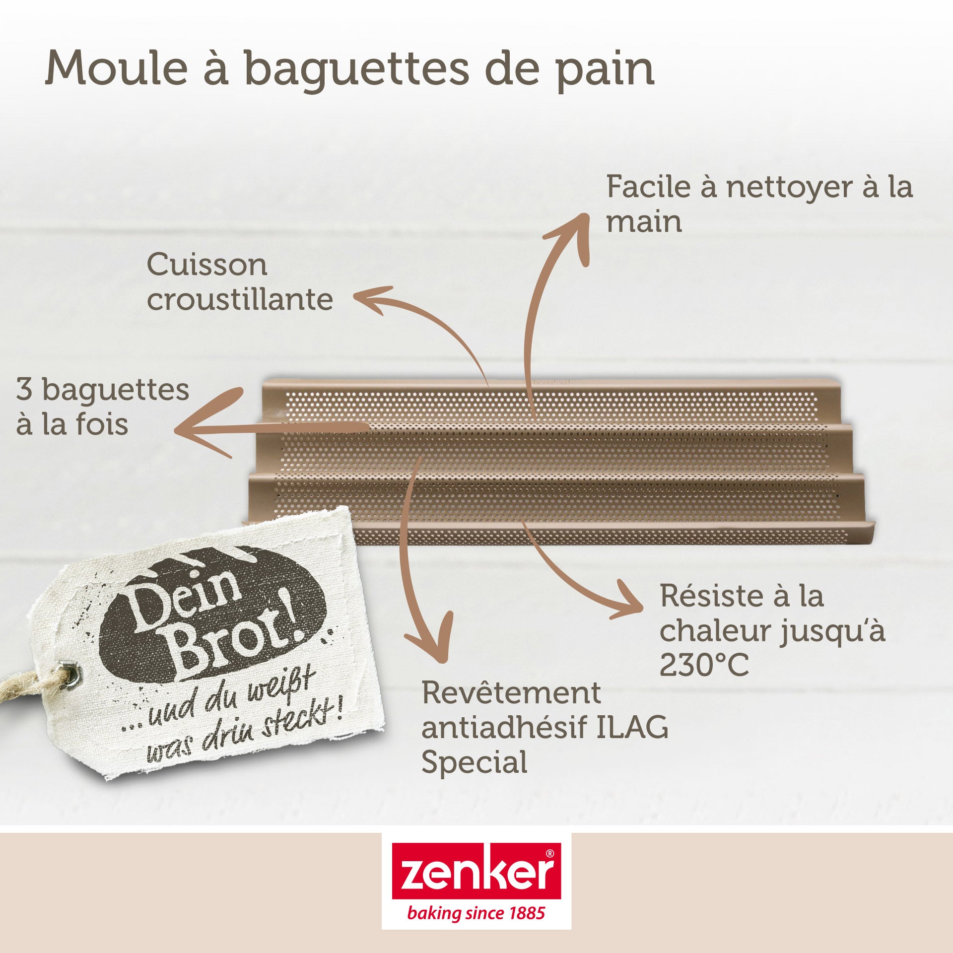 Zenker - Moule À Baguette 3 Empreintes 38 X 27 Cm Zenker Mojave Gold - Or