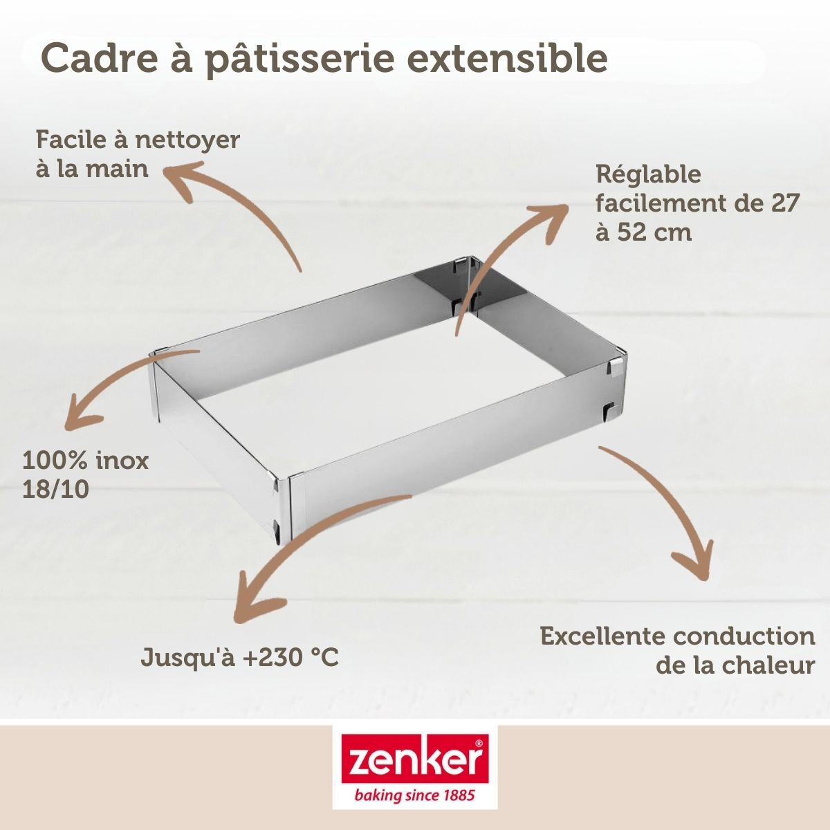 Zenker - Cadre À Gâteau Réglable 27 À 52 Cm Zenker Smart Pastry - Inox