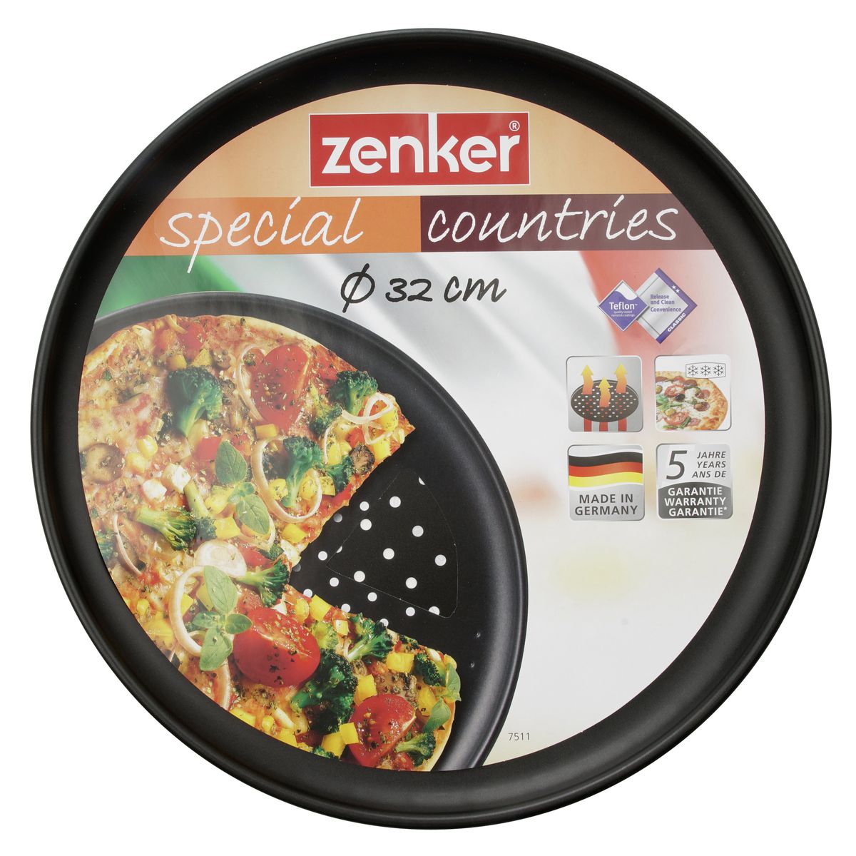 Zenker - Lot De 2 Plaques À Pizza À Fond Perforé 32 Cm Zenker Spécial Countries - Noir