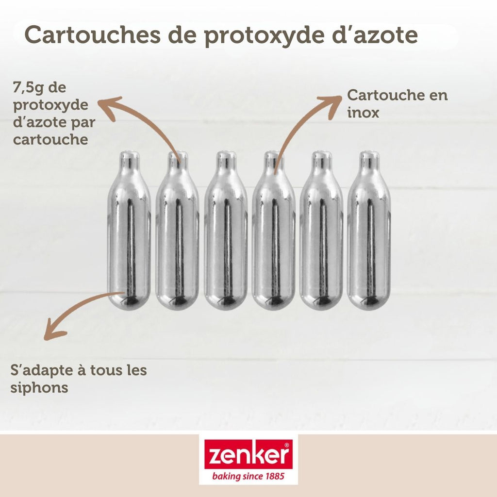 Zenker - Lot De 18 Cartouches De Protoxyde D'Azote Pour Siphon À Chantilly Zenker Smart Pastry - Gris