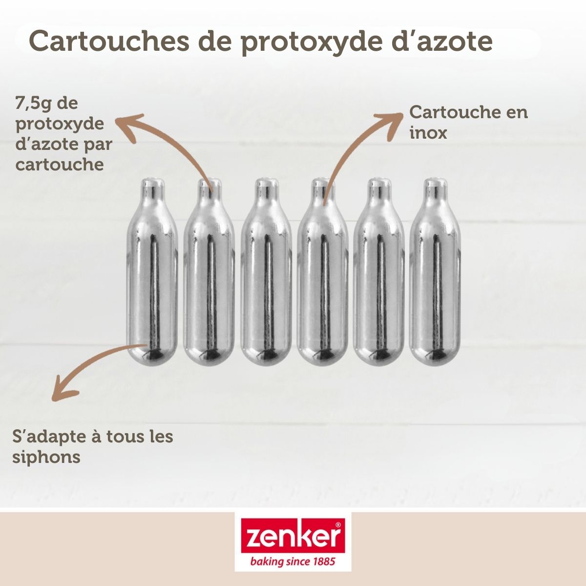 Zenker - Lot De 18 Cartouches De Protoxyde D'Azote Pour Siphon À Chantilly Zenker Smart Pastry - Gris