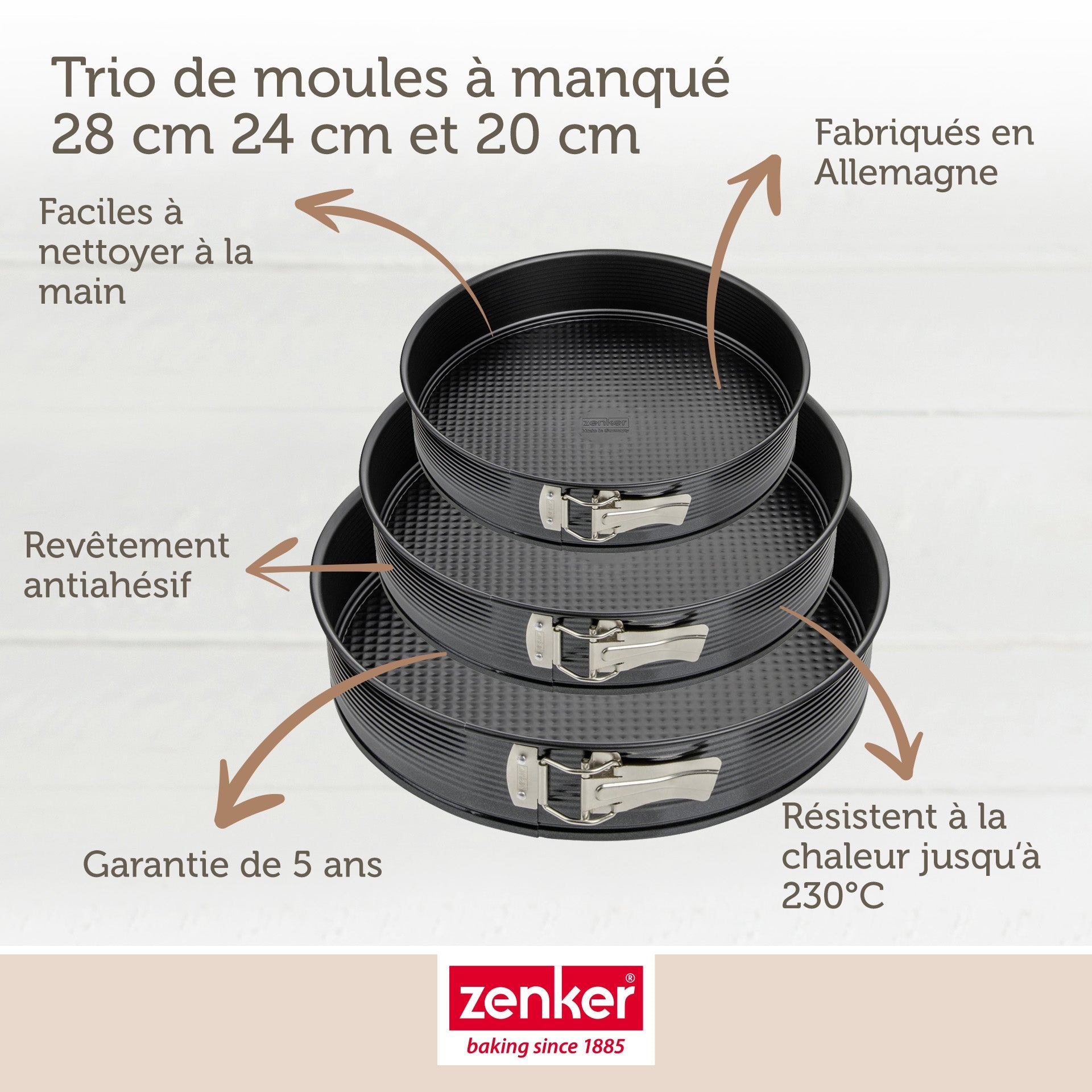 Zenker - Set De 3 Moules À Charnière Ronds De 20 Cm 24 Cm Et 28 Cm Zenker Black Metallic - Noir