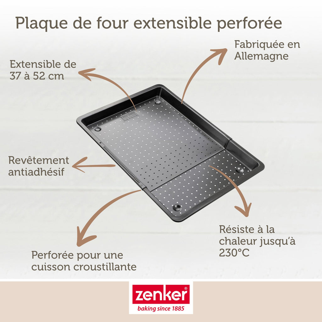 Zenker - Lot De 2 Plaques À Pizza Rectangulaires Perforées Extensibles 37 À 52 X 33 Cm Zenker Black Metallic - Noir
