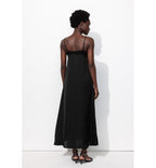 Robe Longue en Satin Femme - Noir Uni Fonce