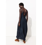 Robe à Bretelles en Satin - Bleu Uni Fonce