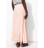 Longue Jupe Volantée Femme - Rose Uni Colore