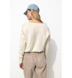 Pull Fin Ajouré Col V Femme - Naturel Uni Clair