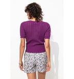 Pull Cropped Manches Courtes - Violet Uni Colore