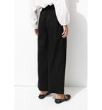 Pantalon Large en Lin Mélangé - Noir Uni Fonce