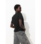 T-shirt Effet Dentelle Femme - Noir Uni Fonce