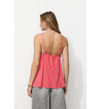 Top Brodé à Fines Bretelles - Rouge Uni Colore