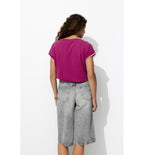 T-shirt à Manches Fantaisie - Violet Uni Colore
