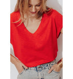 T-shirt Détail Brodé Dos - Rouge Uni Colore