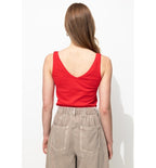 Débardeur Col V en Coton Femme - Rouge Uni Colore