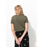 T-shirt Col V Femme - Kaki Uni Fonce