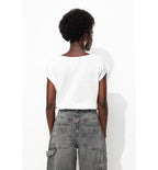 T-shirt Détail Dentelle Femme - Naturel Uni Clair