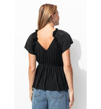 T-shirt à Volants en Jersey - Noir Uni Fonce