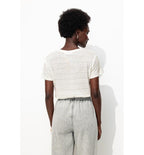 T-shirt en Lin Mélangé Femme - Naturel Raye