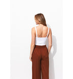 Body Côtelé à Bretelles Femme - Blanc Uni Clair