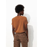 T-shirt à Message Brodé Femme - Marron Imprime