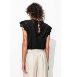 Top Détail Dentelle Femme - Noir Uni Fonce