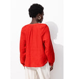 Chemise en Gaze de Coton Brodé - Rouge Uni Colore