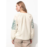 Blouse Brodée Femme - Naturel Uni Clair