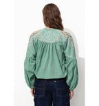 Blouse Brodée Femme - Vert Uni Colore