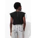 Top Détail Dentelle Femme - Noir Uni Fonce