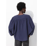 Blouse Soyeuse Oversize Femme - Bleu Uni Fonce
