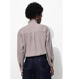 Chemise à Col Volanté Femme - Naturel Carreaux