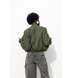 Bomber Épaulé Uni Femme - Kaki Uni Fonce