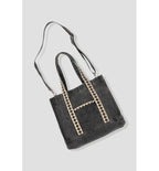 Tote-bag en Jean Brodé - Gris Uni Fonce