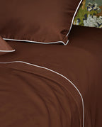 Drap Plat Percale De Coton - Finition Liseré - Chocolat Bourdon Blanc