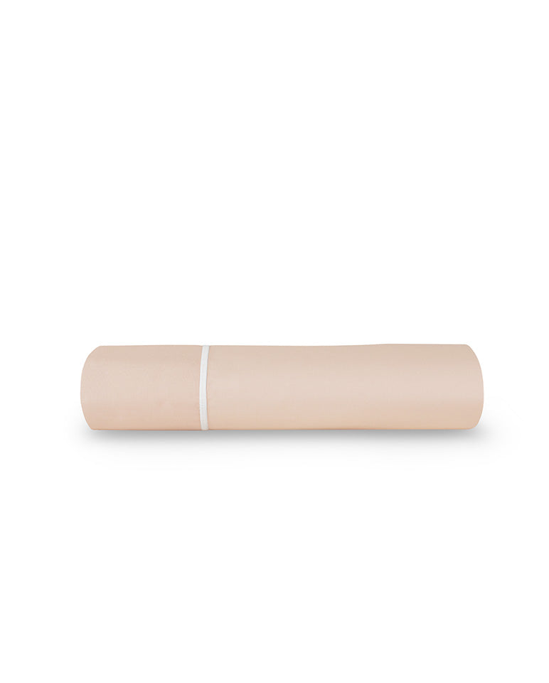 Drap Plat Percale De Coton - Finition Liseré - Nude Bourdon Blanc