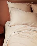 Drap Plat Percale De Coton - Finition Liseré - Nude Bourdon Noir