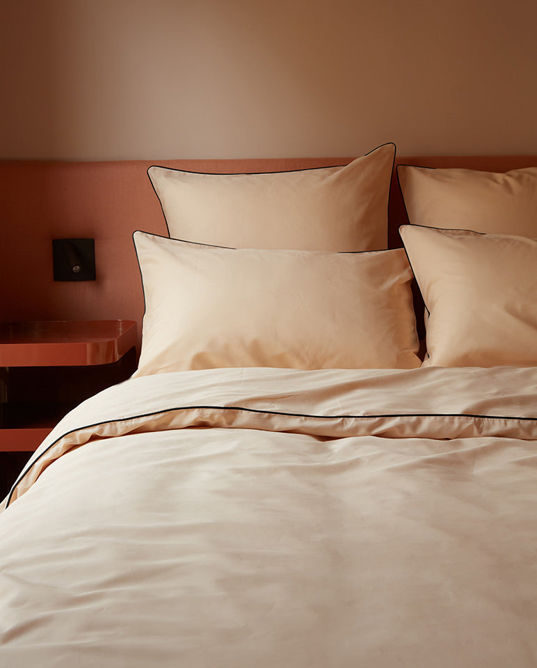 Drap Plat Percale De Coton - Finition Liseré - Nude Bourdon Noir