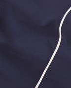 Drap Plat Percale De Coton - Finition Liseré - Bleu Nuit Bourdon Blanc