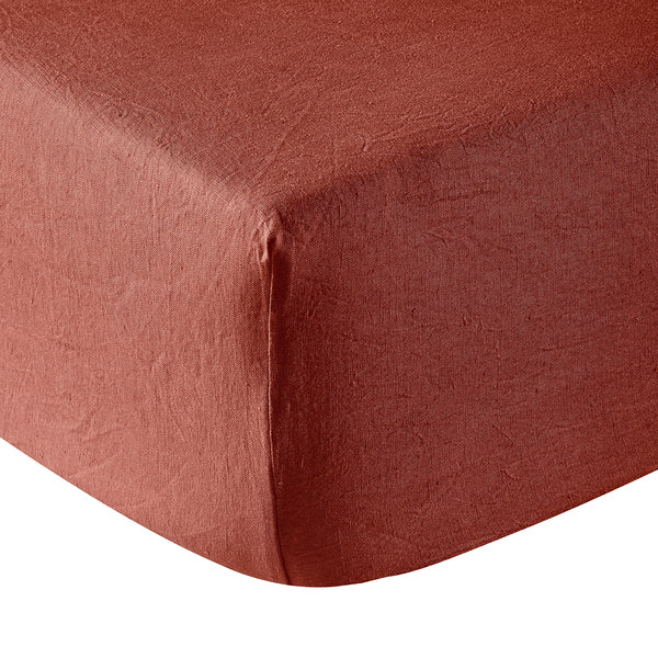 Lin Lavé - Drap Housse - Terracotta