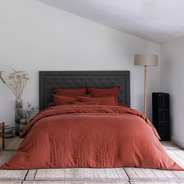Lin Lavé - Drap Housse - Terracotta