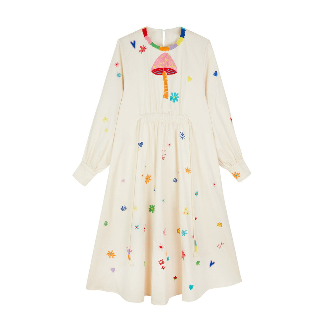 Robe Mushroom & Flower Embroidered Midi