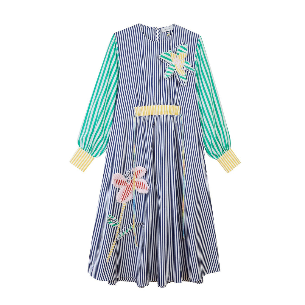 Robe Stripe Embroidered 3D Flower Long Sleeve