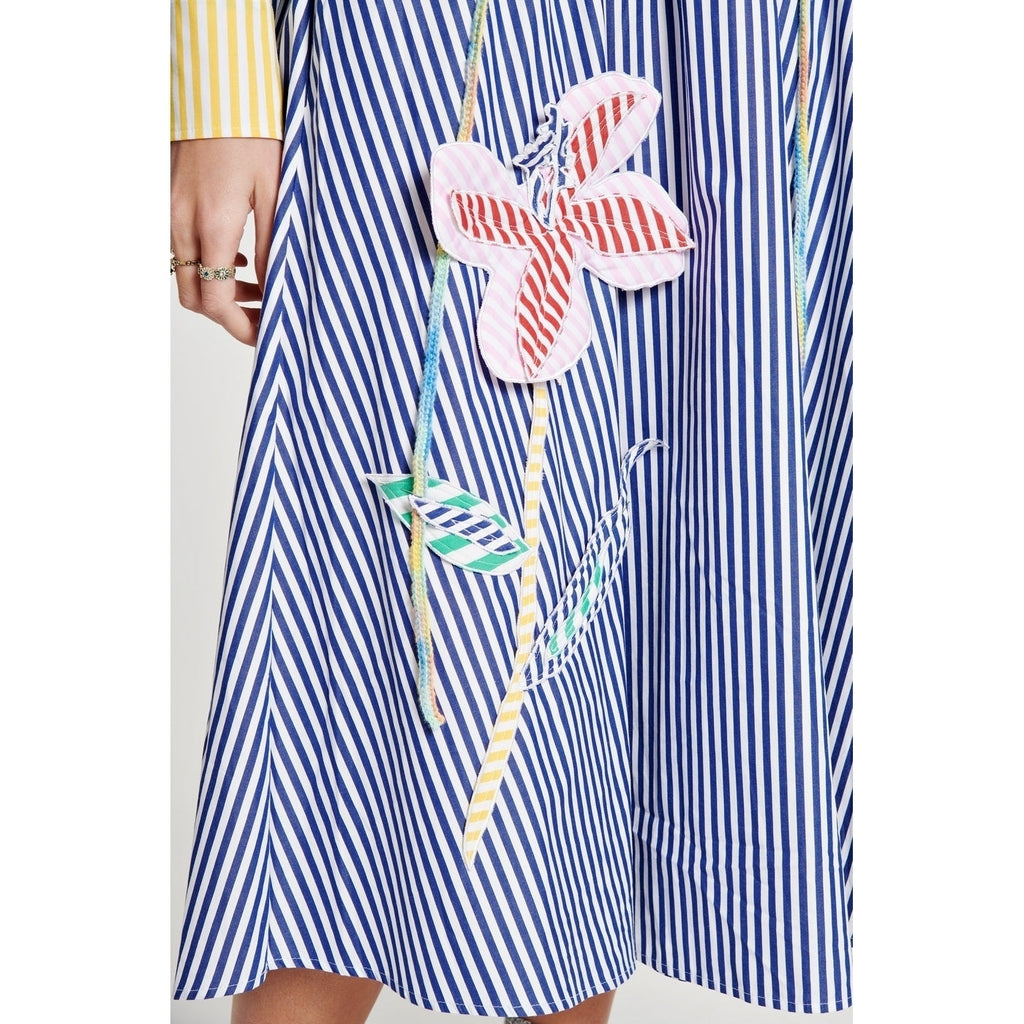 Robe Stripe Embroidered 3D Flower Long Sleeve